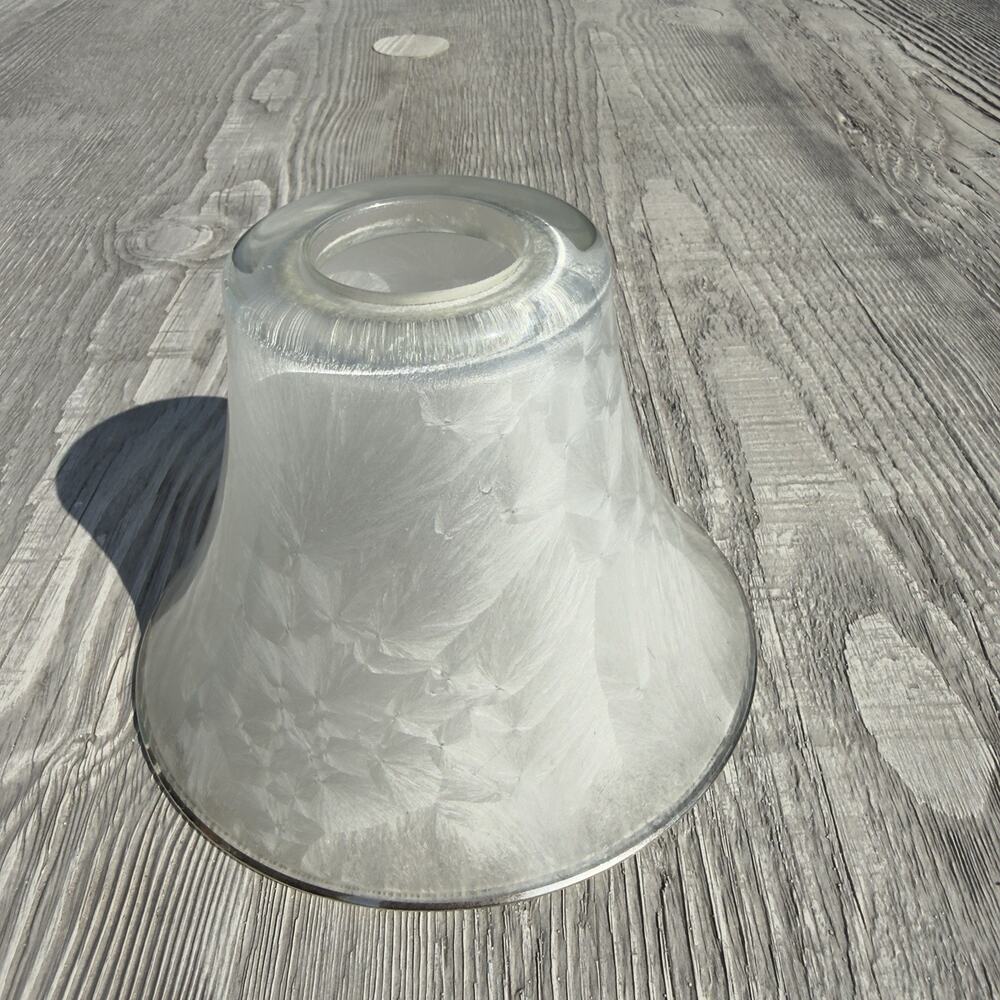 Unique Vintage Frosted White Crackle Ice Art Glass Bell Shape Lamp Shade Silver